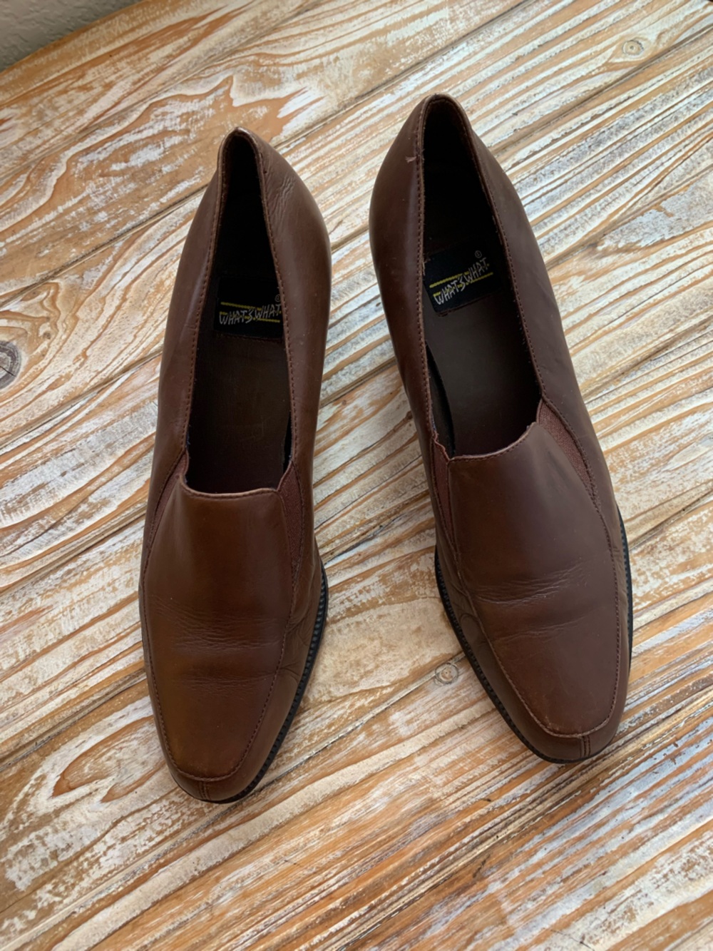 Vintage 90s Aerosoles What’s What Brown Leather Block Heel Loafers 8.5M